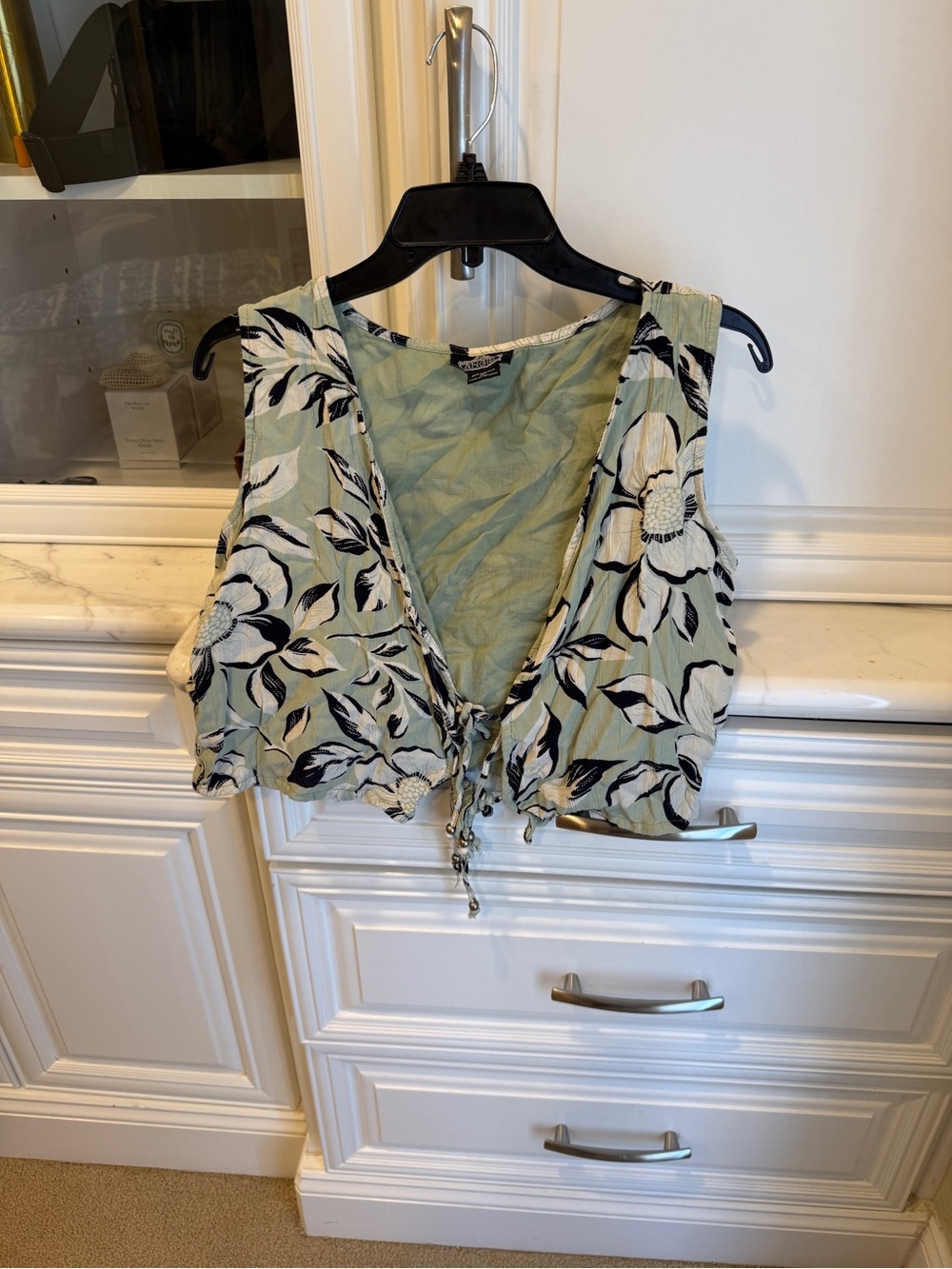 Angie Light Green Floral Tie-Front Vest